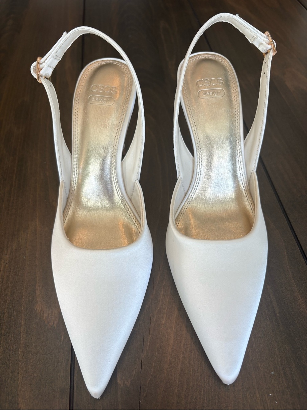 ASOS White Satin Pointed Slingback Pumps